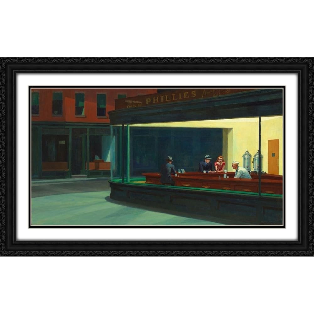 Hopper, Edward 40x26 Large Black Ornate Frame and Double Matted Museum Art Print Titled Nighthawks