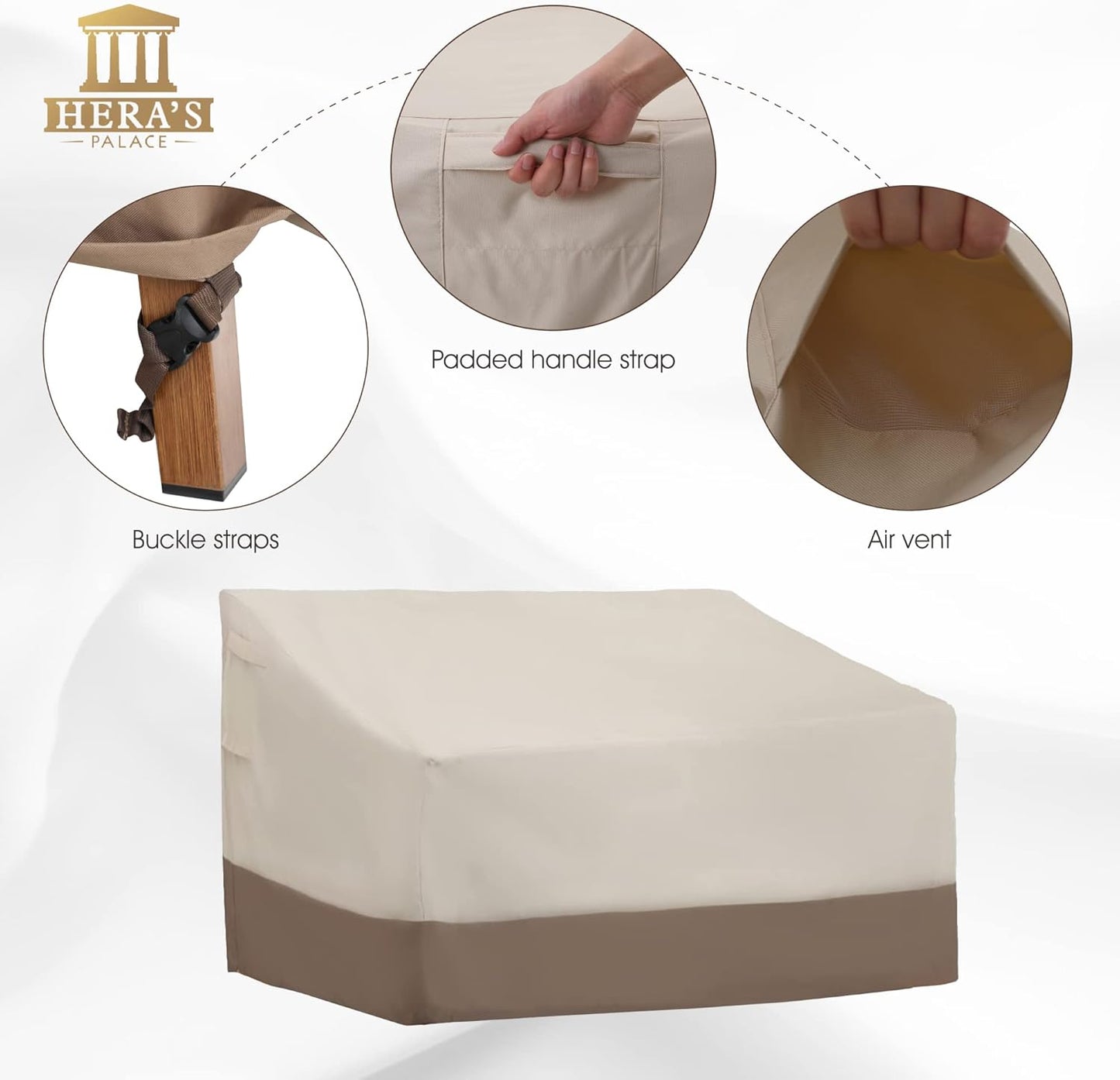 600D 77 34 33 inches HERA'S PALACE Waterproof Outdoor Bench Cover, Heavy Duty Outdoor Sofa Cover, Windproof & Anti-UV