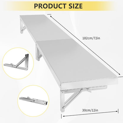 Noliven Folding Concession Shelf 72" x 12", Stainless Steel Drop Down Concession Shelf, Serving Food Shelf Stand Serving for Concession Windows, Restaurant