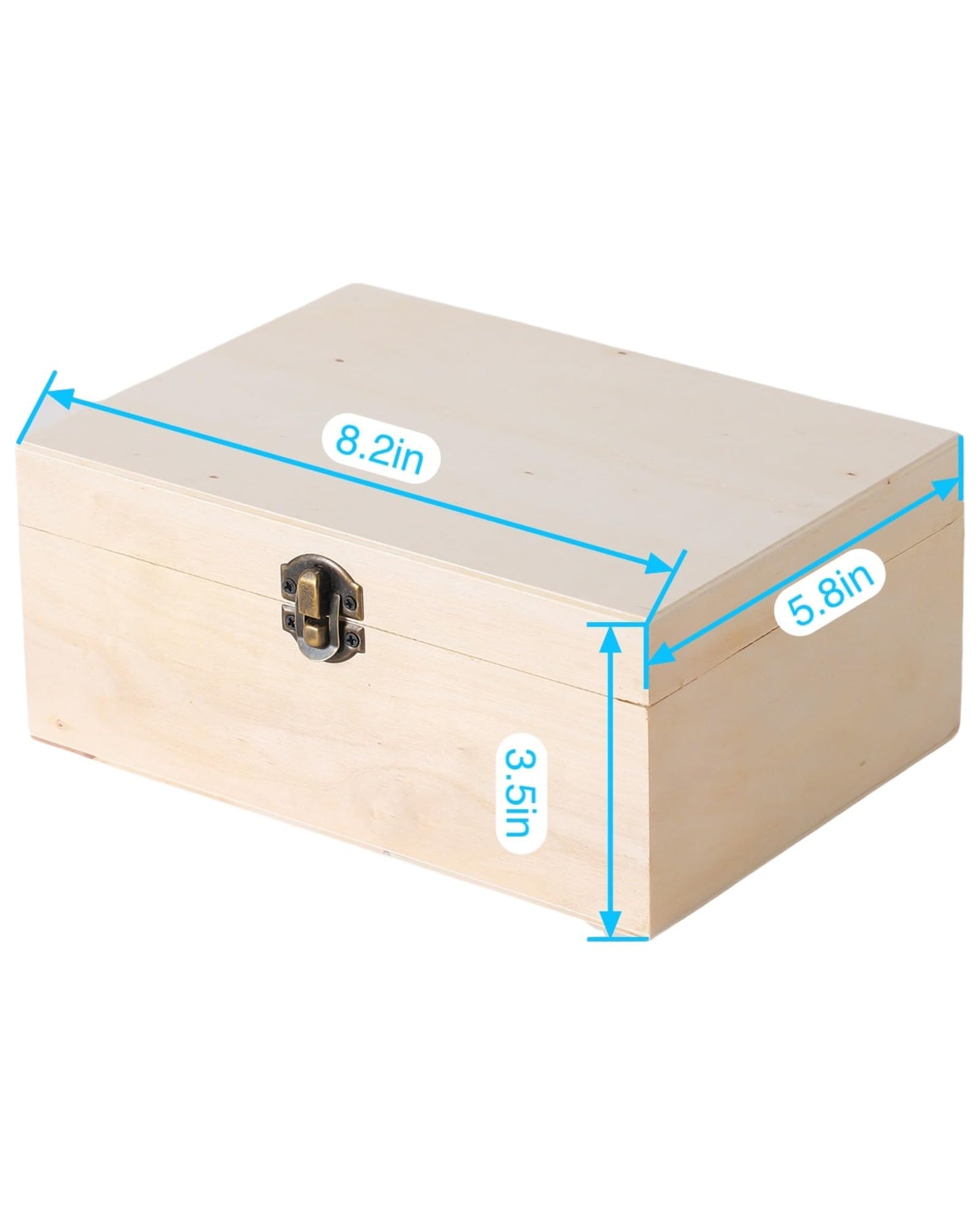 2 Pack Large Unfinished Wooden Box with Locking Clasp - 9.2x6.9x4.5 in-8.2X5.8X3.5in Natural Super Thick Poplar Box DIY Keepsake Wooden Boxes