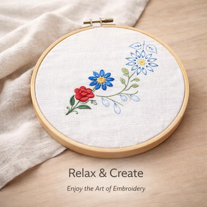 Beginner Embroidery Kit for Adults - Mexican Floral DIY Embroidery Starter Kit with Cotton Napkins, Bamboo Hoop, Threads, Needles & Tools - 43-Piece Embroidery Set (Random Designs, Intermediate)