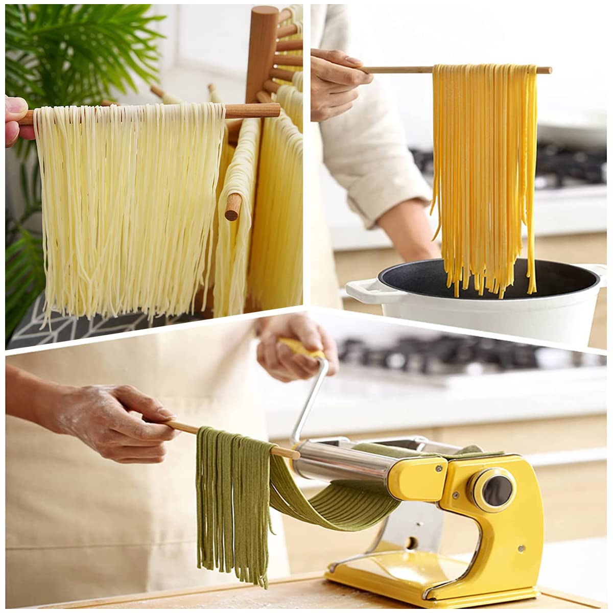 Pasta Drying Rack Wooden Spaghetti Stand Dryer Collapsible Wooden Pasta Drying Rack with 16 Suspension Rods Homemade Fresh Noodle Stand Dryer Easy Storage and Quick Set-Up Hanging Rack