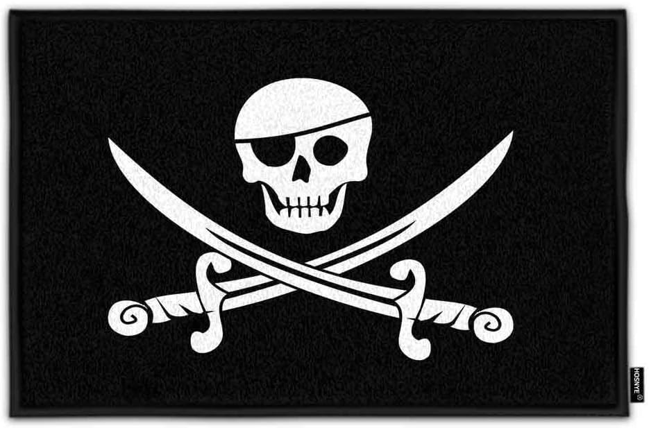 HOSNYE Jolly Roger Pirate Flag Doormat, Super Soft Flannel Fabric with Skull Bayonet Cross, Bath Kitchen Mat