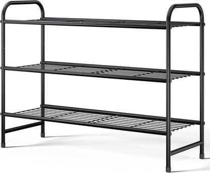 Kitsure Shoe Rack - Sturdy Stainless Steel Organizer for Closet & Entryway | 3-Tier, 25.6" Wide, Black