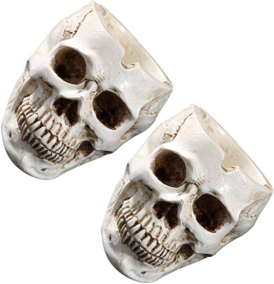 NUOBESTY 2Pcs Halloween Skull Figurines Bowl - Resin Flower Pot Planter Collectible Human Skeleton Statue Ornament