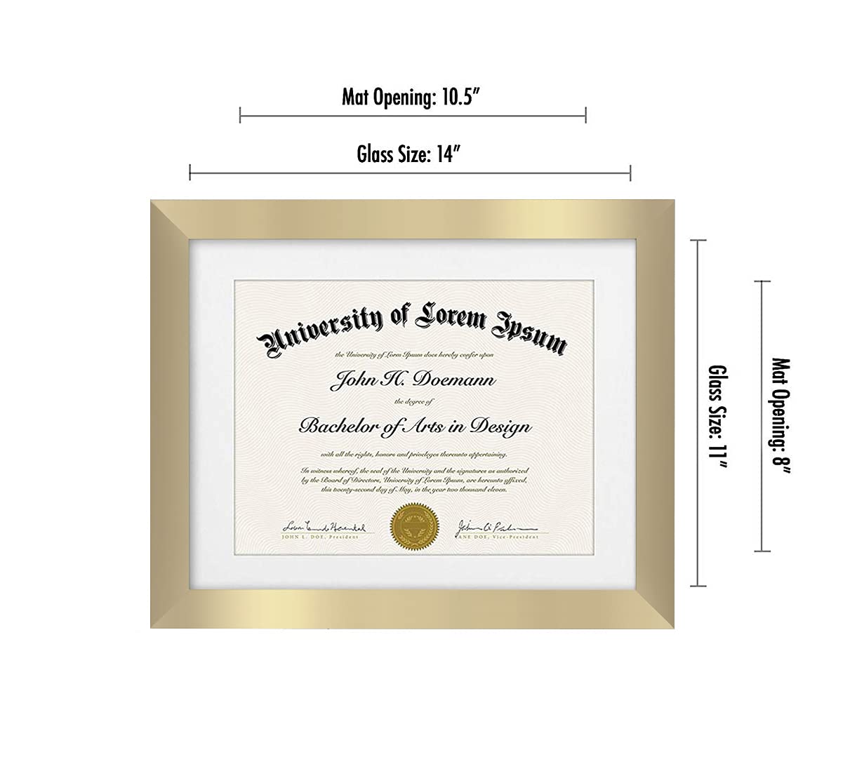 Americanflat 11x14 Diploma Frame with Shatter-Resistant Glass - Use as 8.5x11 Frame with Mat or Display 11x14 Documents Without Mat - Certificate Frames with Engineered Wood for Wall Display - Gold