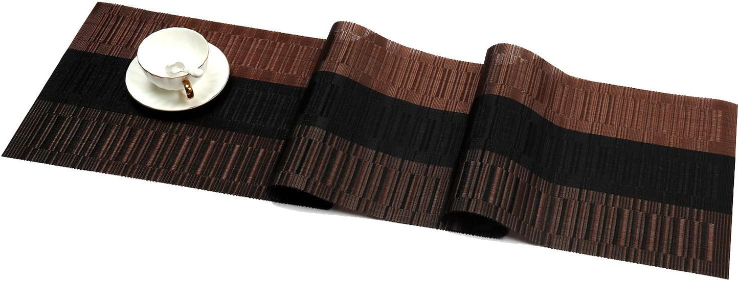 12x54 inch SHACOS Table Runners Woven Vinyl Table Mats for Kitchen Dining Table Non Slip Washable, Ombre Coffee Black