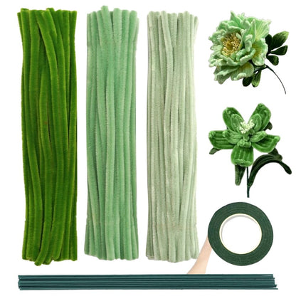 URSDIART 311pcs Green Pipe Cleaners Craft -Chenille Steams Flower Making Kit,Thick Fuzzy Wire with Accessories | limpiapipas para Flores for Arts & Crafts, Classroom Project, Festive Decoration