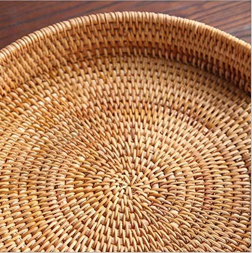 YANGQIHOME Rattan Round Serving Tray - Decorative Coffee Table Tray, Hand Woven Serving Basket with Handles