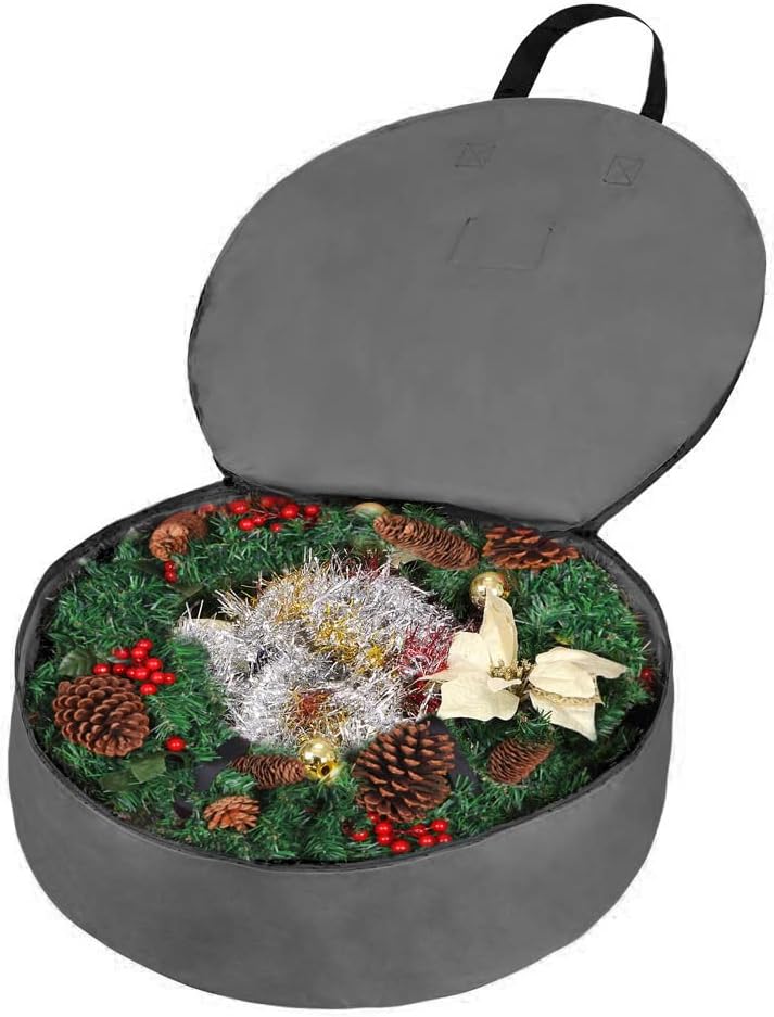 Primode Wreath Storage Bag - Heavy Duty 600D Oxford Polyester with Handles | 30" Gray Xmas Holder