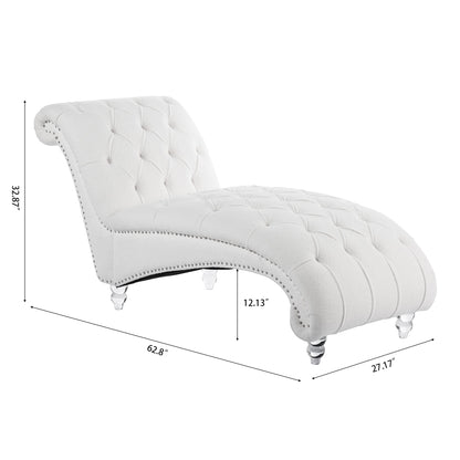 KEIKI Tufted Armless Chaise Lounge Chair, Velvet Lounge Chair with Solid Wood Leg, Upholstered Chaise for Living Room Bedroom Small Space Office Study, White