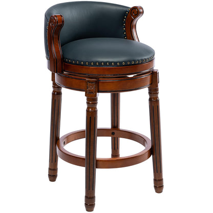 AULIFE Cow top Leather Wooden Bar Stools, 26" Bar Height Bar Chair with Back, 180 Degrees Swivel Barstools Chair for Home Kitchen Counter,Dining Room (Dark Blue 1pc, Counter Height-Seat Height 26”)