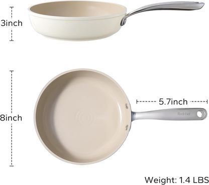 Redchef Nonstick Ceramic Frying Pan - Stay Cool Handle, PFOA & PFAS Free, 8" Beige Skillet