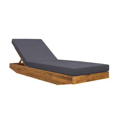 Christopher Knight Home Maril Acacia Wood Chaise Lounge Chair Outdoor, Adjustable Backrest Sun Lounger Recliner, Patio Outdoor Chaise Lounge with 4" Thick Water-Resistant Cushion, Teak+Dark Gray