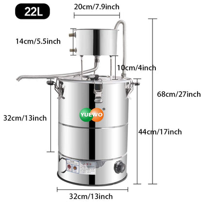 YUEWO 110V Electric Heating Automatic Alcohol Still Water Distiller Whiskey Barrel Wine Making Kit for Home Countertop for DIY Vodka Alcohol Distilled Water