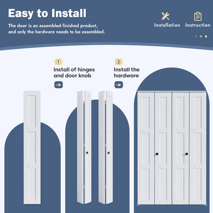 Roymelo White Bifold Doors for 60"×80" Opening, Sliding Interior Closet Folding Barn Door Slab with 5FT Concealed Hardware Kit Included, 3-Panel, MDF Wood Panel Covered with PVC Surface