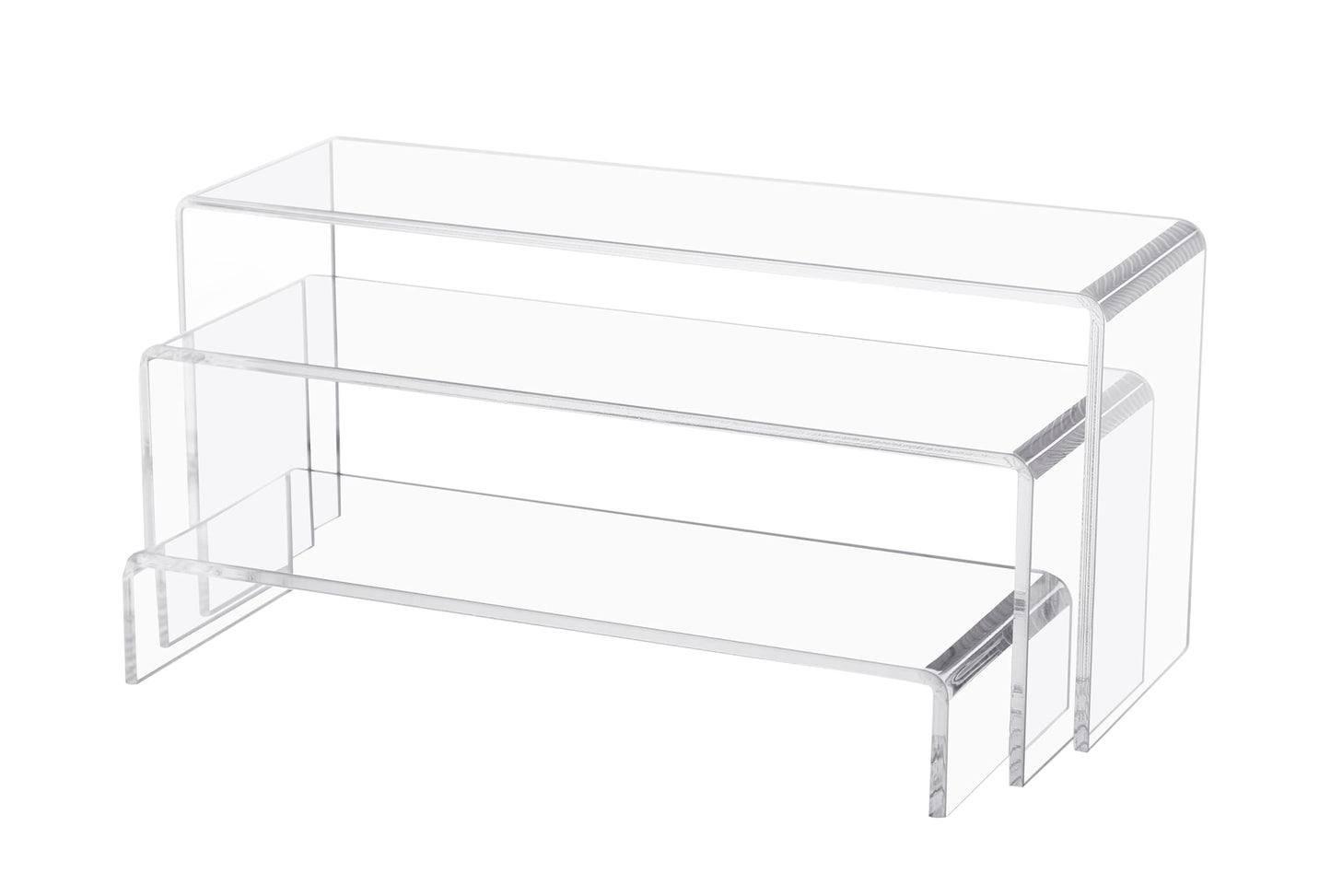 Jusalpha 3 Pcs 12" Large Acrylic Risers 5mm thickness Rectangular Display Shelf for Cupcake Stand, Tiered Display Stand for Funko Candy Shoe Showcase, Collectibles (3 Pieces)