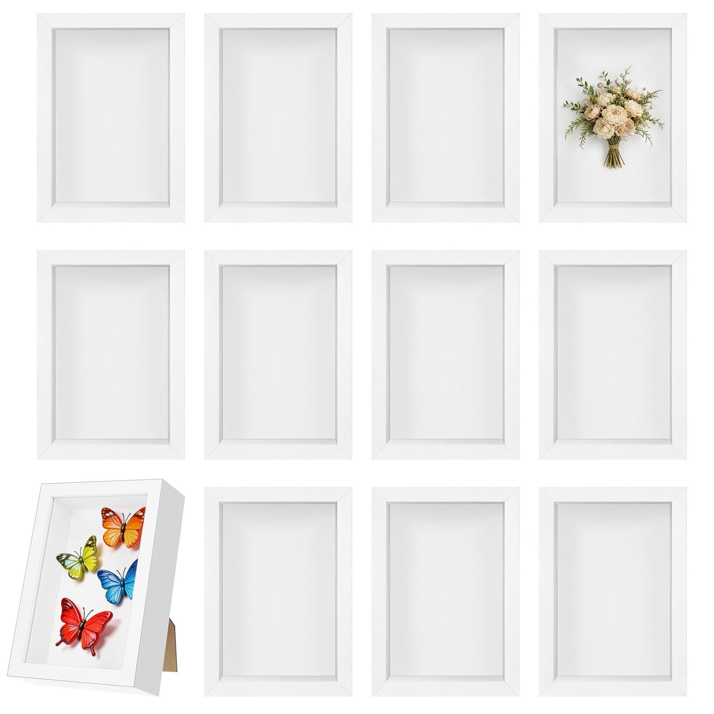 SHENLIU 12 Pack 4 x 6 Inches Shadow Box Frame, Small Wood Frame Memory Display Cases,1.2in Depth Picture Frames Case for Dried Flowers, DIY Craft, Memorabilia, Medals and Photos, White