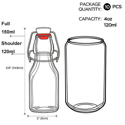 ZEBEIYU Swing Top Glass Bottles 4 oz With Flip Airtight Lids for Home Brewing, Beverages, Oil, Vinegar, Water, Soda, Kefir, Limoncello, Homemade liquor, vanilla（10 Pack