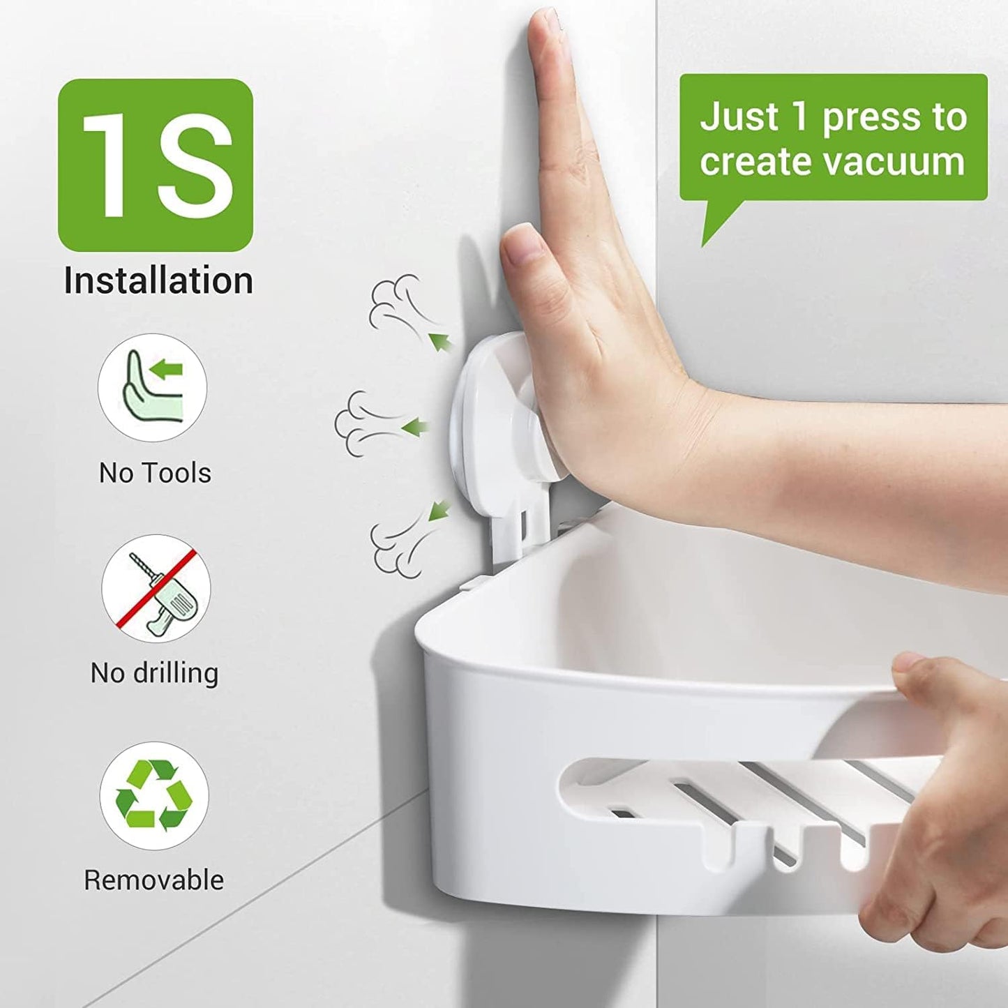 LUXEAR Corner Shower Caddy, Suction Cup No-Drilling Removable Basket for Bathroom Storage, Waterproof & Rustproof