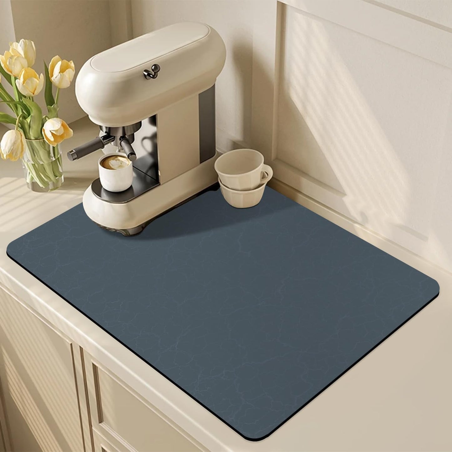 Golener Coffee Maker Rug, Coffee Bar Decor for Coffee Station, Non-slip Material Keeps Dish in Place, Marble Navy