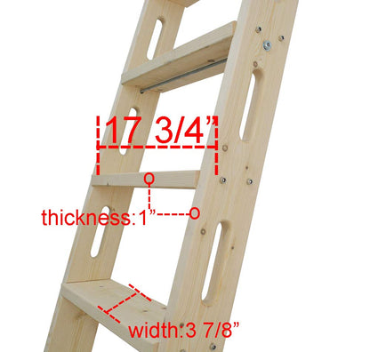 DIYHD 96" Knotty Pine Sliding Library Ladder, Solid Wood Bookshelf Ladder with Oval Cut-Out Grip & Handrail, Unfinished Paintable, Hardware Not Included