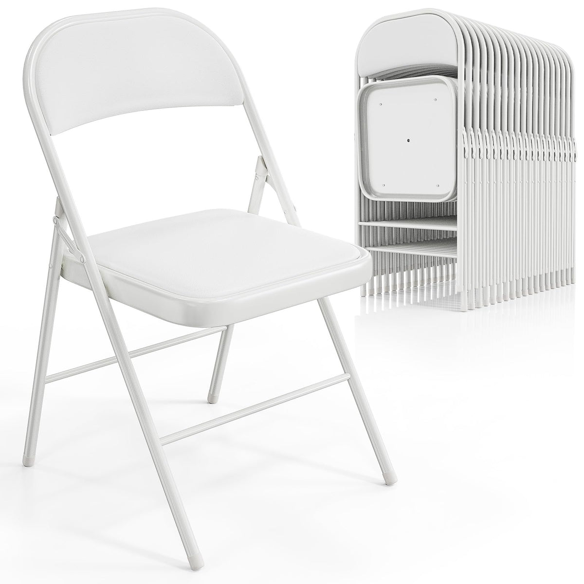 VINGLI 20 Pack Folding Chairs with Padded Seats, Metal Frame with Pu Leather Seat & Back, Capacity 350 lbs, White