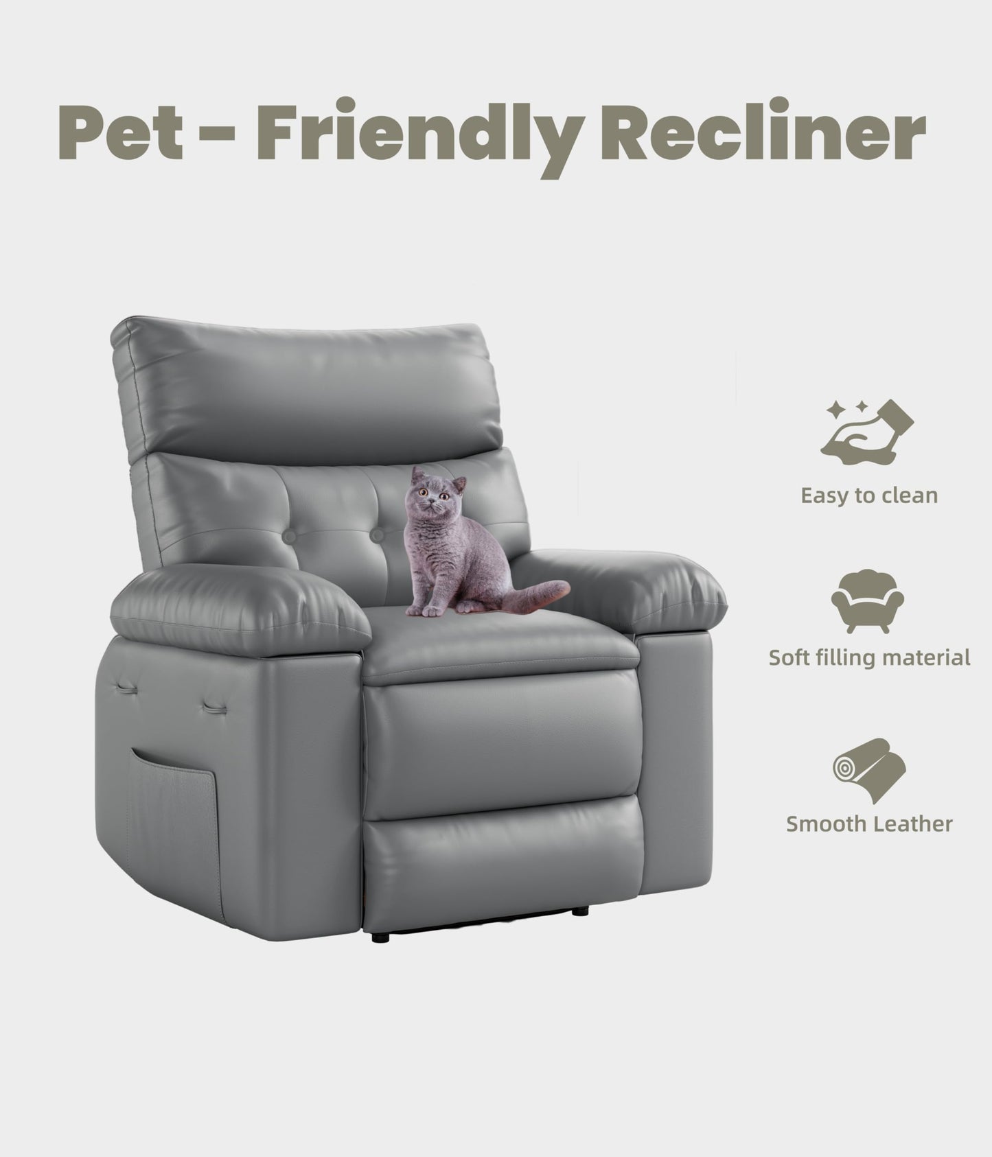 GarveeHome Recliner Chair - PU Leather Manual Recliner for Adults, Lazy Chair with 1.5X Sponge Comfort Arm and Back for Living Room, Bedroom