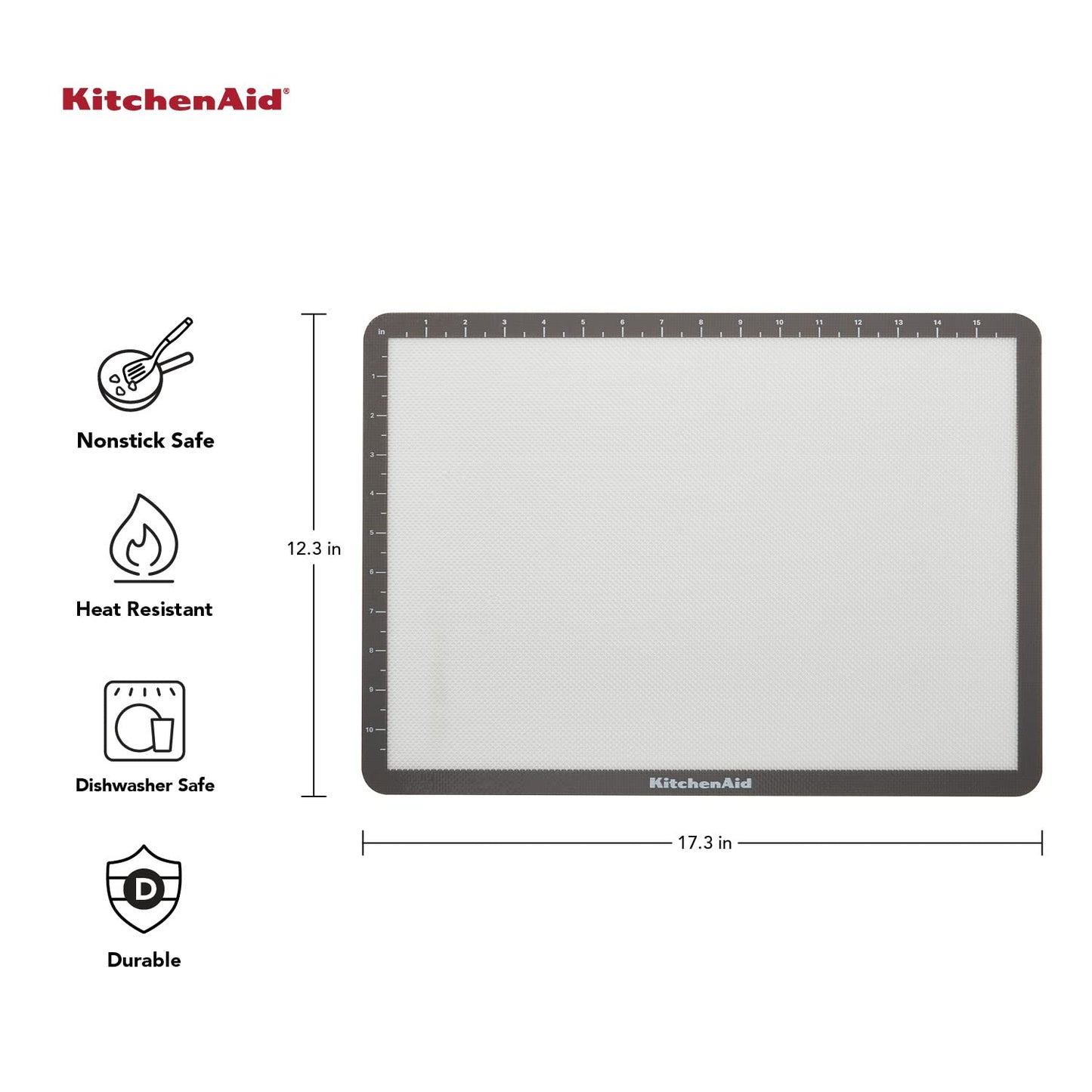 KitchenAid Silicone Large Baking Mat, 12x17-Inch, Gray