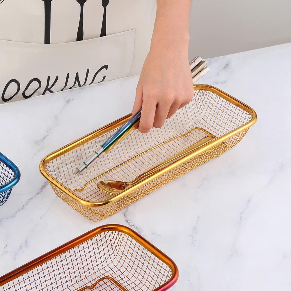 Kitchen Drawer Organizer, BuyGo Stainless Steel Storage Container, Gold Metal Cabinet Storage Basket, Pack of 2