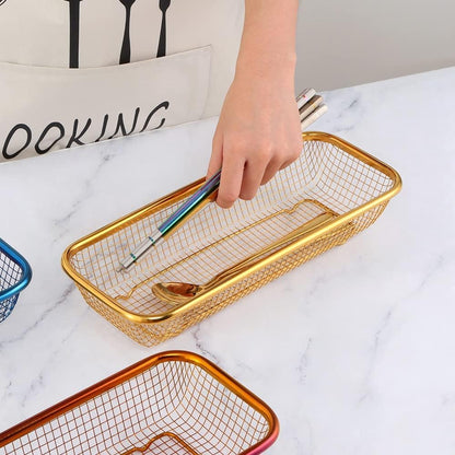 Kitchen Drawer Organizer, BuyGo Stainless Steel Storage Container, Gold Metal Cabinet Storage Basket, Pack of 2