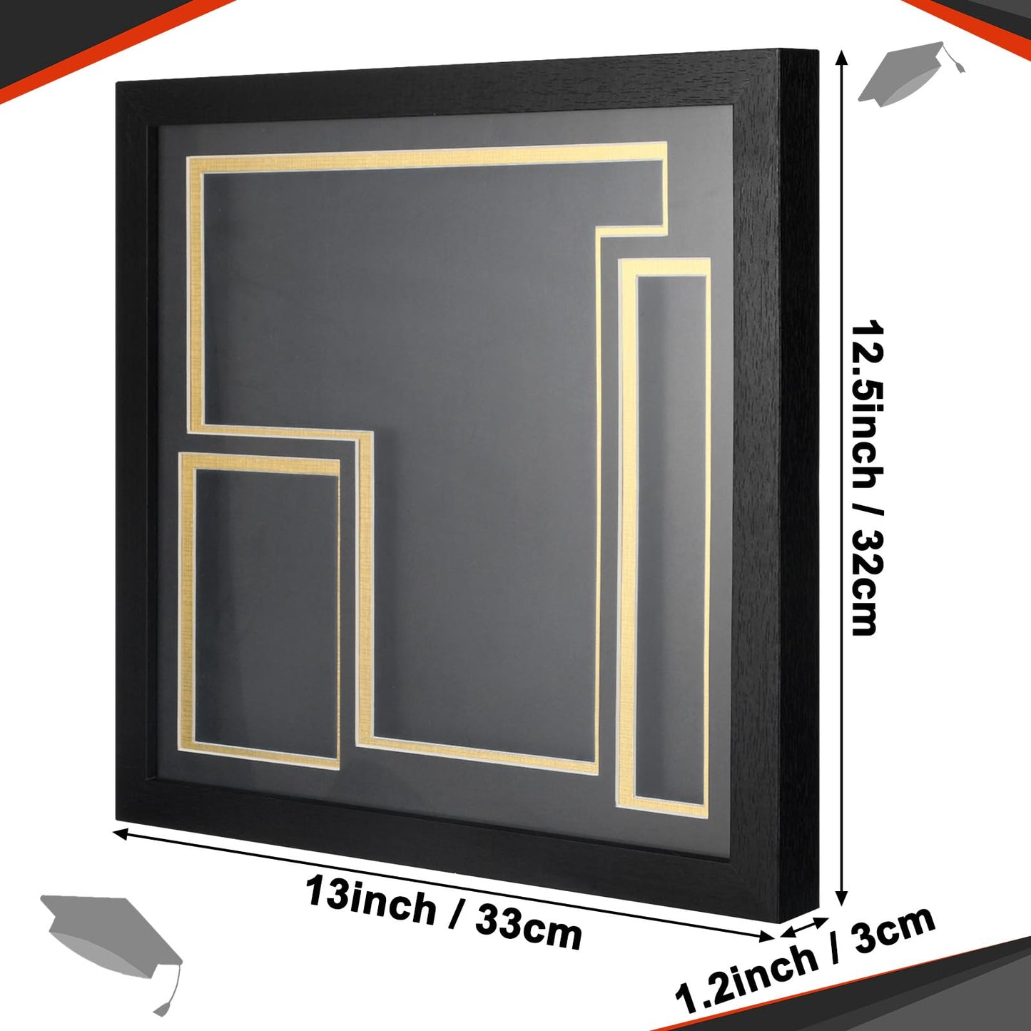 Sliner 2026 Graduation Shadow Box Frame 12.5 x 13 Inch Display Case with Acrylic Window for 3 x 5 Photo Grad Cap Tassel Wood Graduation Cap Frame for 2026 Graduates Tabletop Wall Display Party Gift