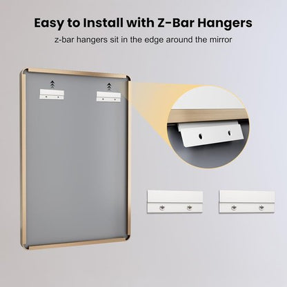 LOAAO Gold Bathroom Mirror - 36”X36” Rounded Rectangle Design, Anti-Rust Tempered Glass, Wall-Mounted