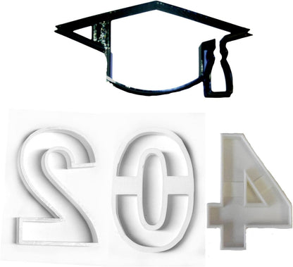 Graduation Kit Year 2024 Cap Numbers Two Zero Four - Set of 4 Cookie Cutters Made in USA PR1113