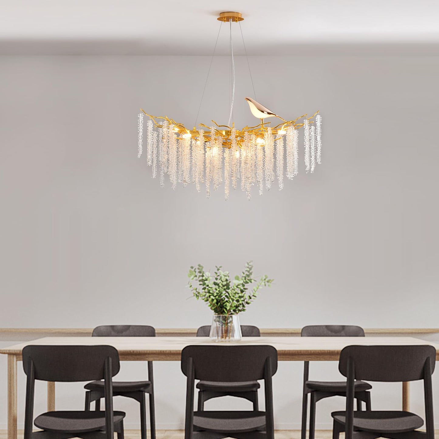 XYDikssn 43 Inch Gold Tree Branch Chandelier, 10-Light Linear Crystal Raindrop Pendant Light, Modern Luxury Hanging Lamp for Indoor Home Decor