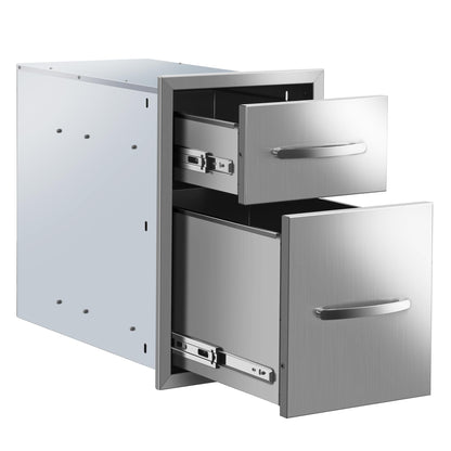 KODOM Outdoor Kitchen Double Drawers 13W x 20H x 21D Inch, Flush Mount Access BBQ Island Drawers for Outdoor Kitchens or Patio Grill Station