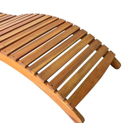 Solid Acacia Wood Outdoor Sun Lounger with Cushion, Foldable Slatted Design for Garden Patio Pool, Ergonomic Curved Lounge Bed with Head Pillow and Se Rope Ties