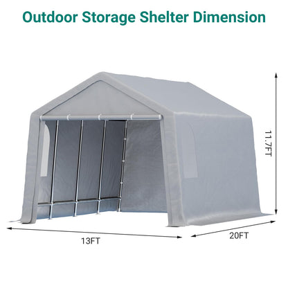 13×20 ft Outdoor Storage Sheds, Portable Storage Shelter Shed with Roll up Zipper Doors & Vents, Waterproof Outside Utility Shed Garage Tent for Motorcycle, Bicycles and Camping Tools