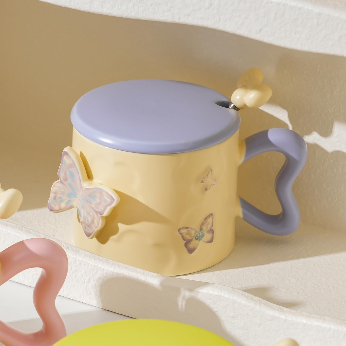 Disoza Butterfly Coquette Mug Porcelain Coffee Tea Cup 12 OZ Violet Bow Ceramic Cute Coffee Mug for Women Girl