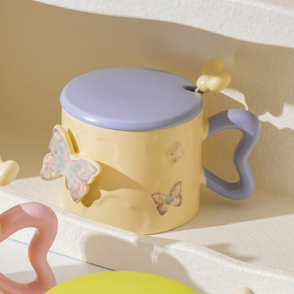 Disoza Butterfly Coquette Mug Porcelain Coffee Tea Cup 12 OZ Violet Bow Ceramic Cute Coffee Mug for Women Girl