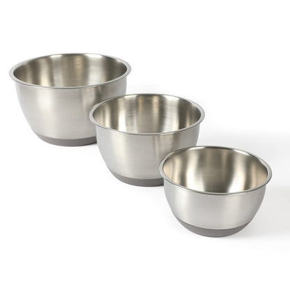 Martha Stewart Rhinewell Mirror Polish 6 Piece Stainless Steel Mixing Bowls with Lid and Non-Slip Base - Grey