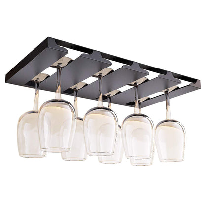 SIMVE Wine Glass Holder Under Shelf or Cabinet, Stainless Steel 16.5 Inch Stemware Rack, Glassware Drying Hanger, Metal Hanging Organizer for Bar Restaurant, Matte Black, 4 Row