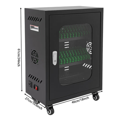 Charging Cart, 30 Device Mobile Charging Station with 4 Universal Wheels, Up to 8" Screen Size, Office and Classroom Rolling Storage Carts with Key for Phone, Black