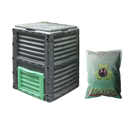Kitchen Compost Bin,300L (80 Gallons) Compost Bin with 1kg Compost Accelerator, Large Outdoor Compost Bin with Top Top Exit Door Bottom BPA Free Material Grass Food Trash