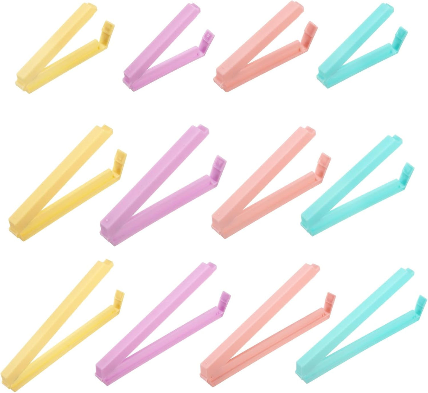 PATIKIL Sealing Clips, 12 Pack Reusable Plastic Bag Clamp Sealer for Home Kitchen Food Storage, Pink, Yellow, Purple,