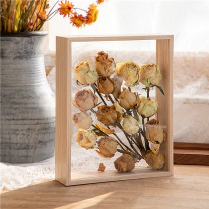 OUKEYI 8x10 Floating Frame in Light Oak,Double Glass Picture Frame Display Photo ，Wooden Dried Flower Photo Frame Dried Flower Display Stand Decorative Floating Photo Frame