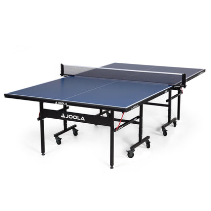 JOOLA Inside Professional MDF Indoor Ping Pong Table with Quick Clamp Table Tennis Net and Post Set - 10 Minute Easy Assembly - Tournament Quality - Foldable with Single Player Playback Mode, Blue