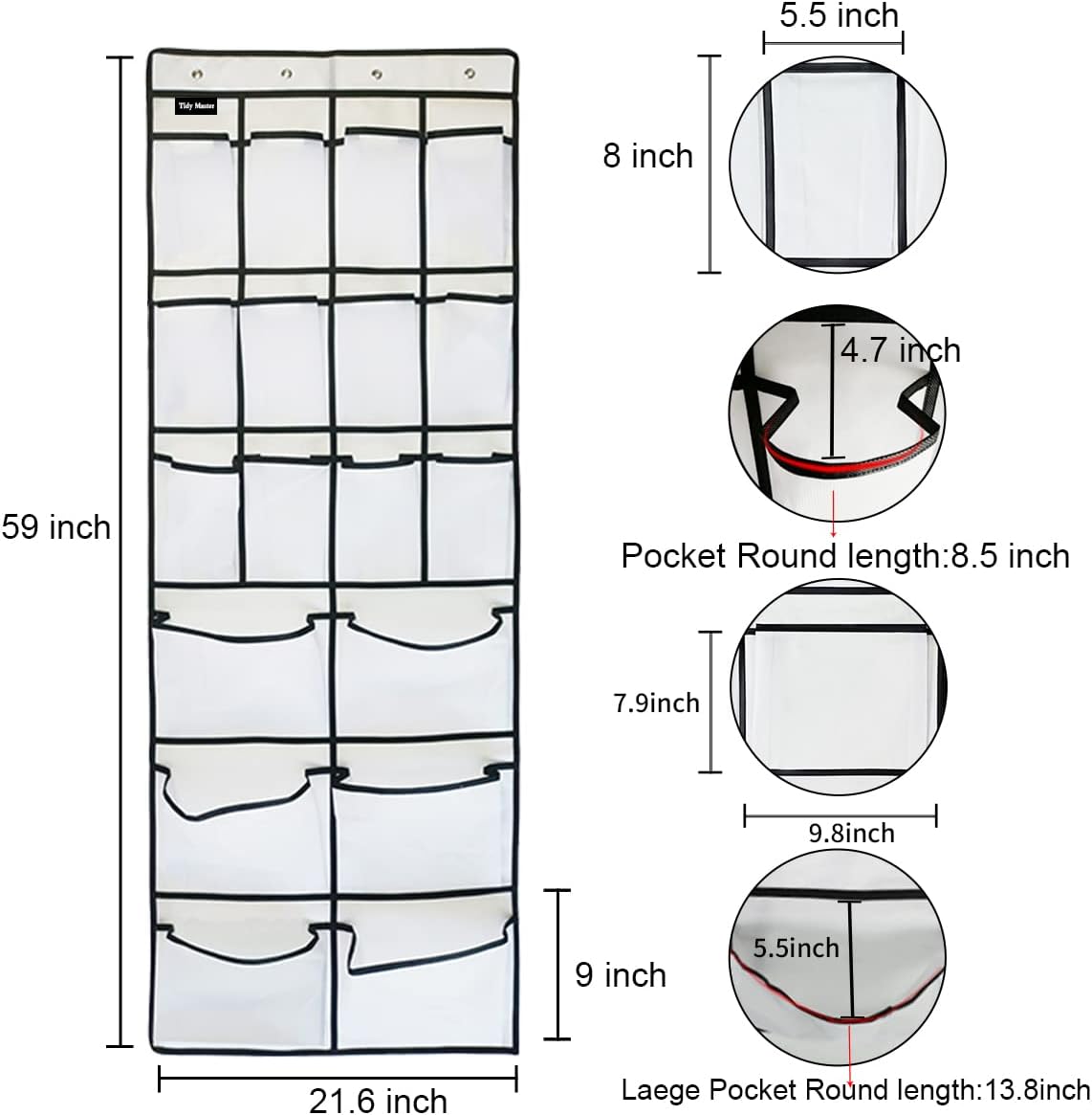 2 Pack Extra Large Hanging Over Door Shoe Organizers, 12 Mesh Pockets + 6 Large Compartments for Closet Bedroom