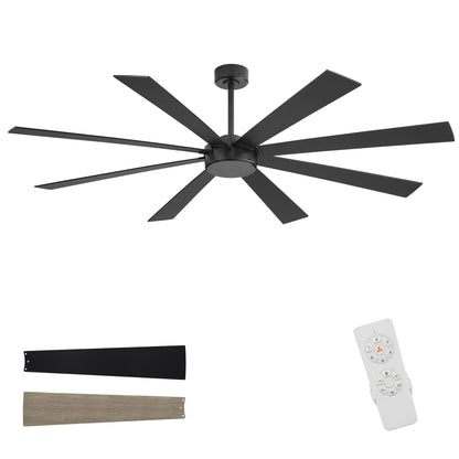 WINGBO 60" Black Ceiling Fan without Light, Modern Large Ceiling Fan with Remote Control, 6-Speed Reversible Noiseless DC Motor, Black/Driftwood Blades for Living Room, Bedroom & Covered Outdoor