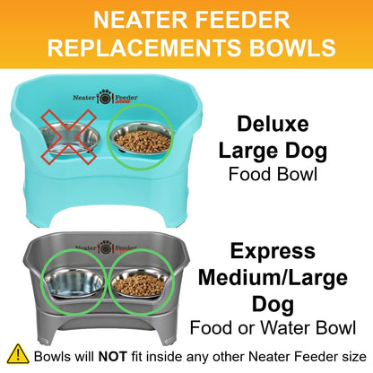Neater Pet Brands 7 Cup (56 oz.) Stainless Steel Dog Bowls, Set of 2 Neater Feeder Replacement Bowls (M/L Express, Large Deluxe Models), Dog Food Bowl & Water Bowl, Dishwasher Safe Metal Dish for Dogs